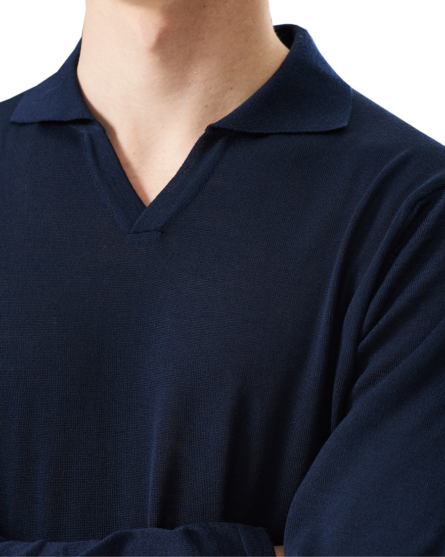 Herr | Tröjor | Stenströms | Fine Merino Long Sleeve Polo Navy