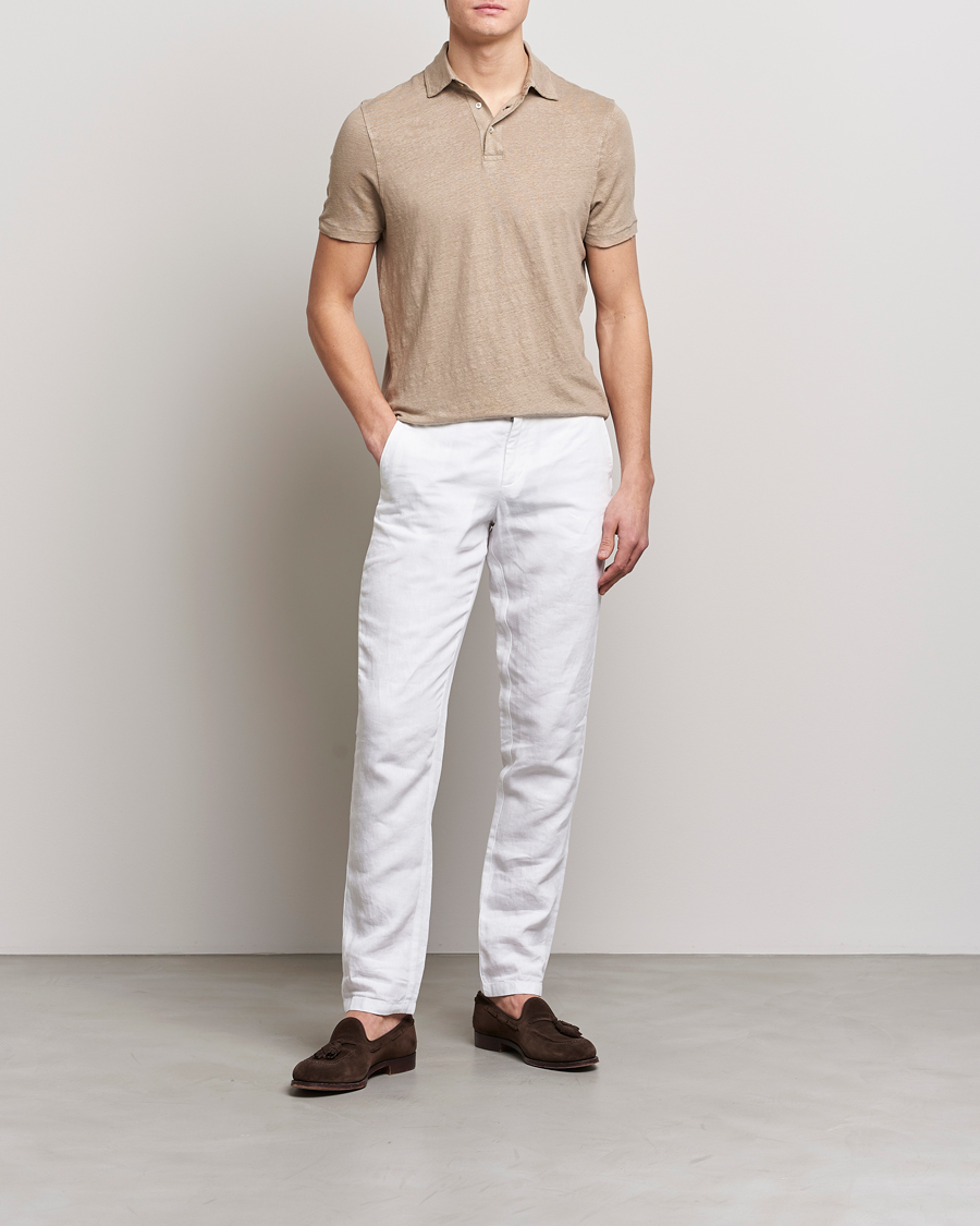 Herr | Pikéer | Stenströms | Linen Polo Shirt Beige