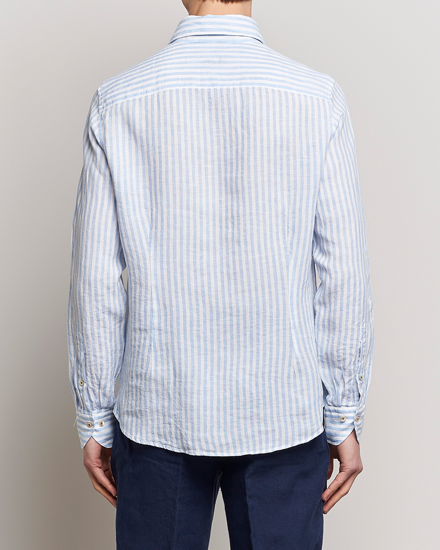 Herr | Skjortor | Stenströms | Slimline Cut Away Striped Linen Shirt Light Blue