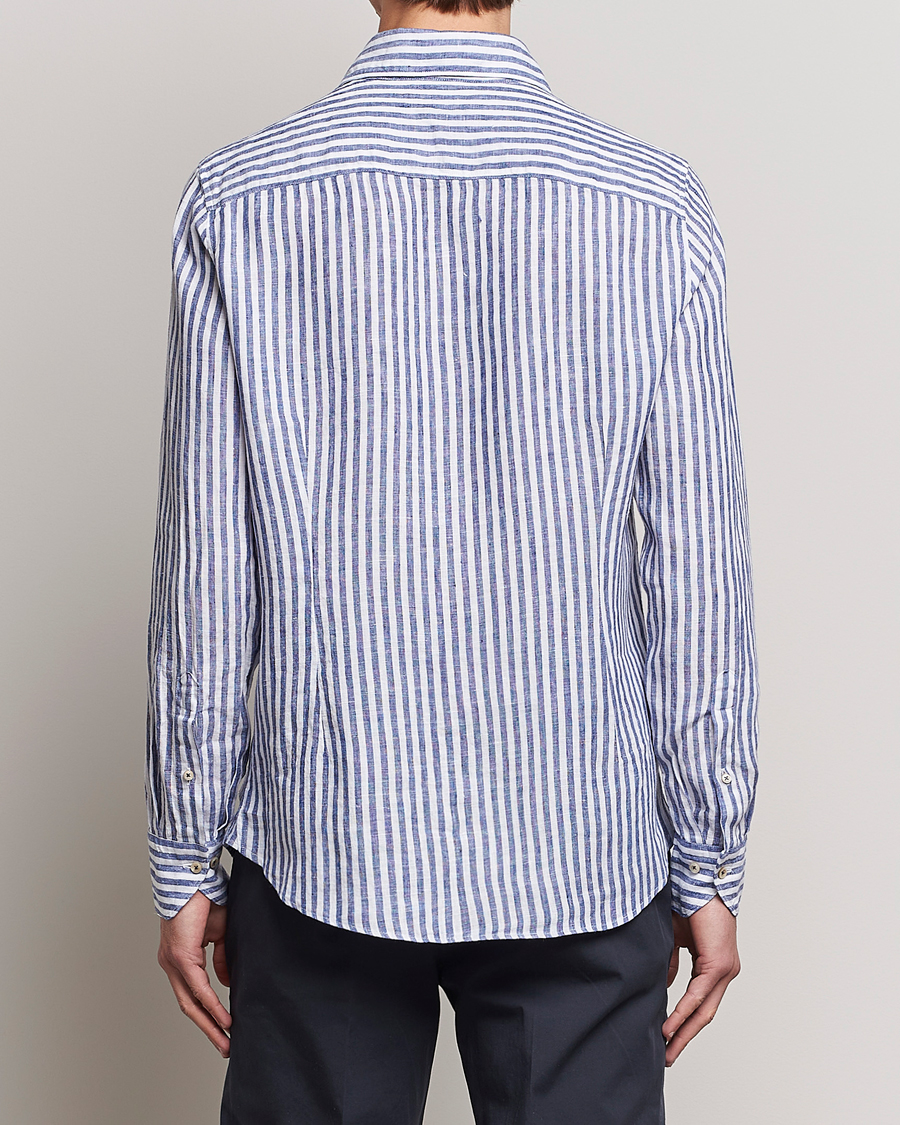 Herr | Skjortor | Stenströms | Slimline Cut Away Striped Linen Shirt Blue