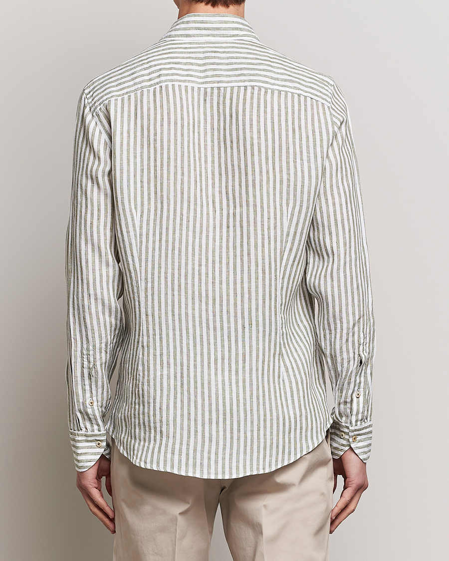 Herr | Skjortor | Stenströms | Slimline Cut Away Striped Linen Shirt Green
