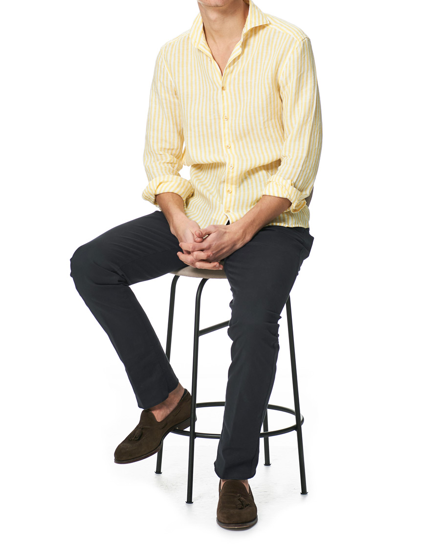 Herr | Skjortor | Stenströms | Slimline Cut Away Striped Linen Shirt Yellow