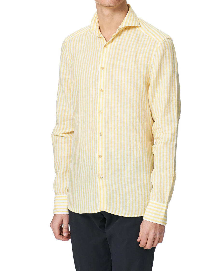 Herr | Skjortor | Stenströms | Slimline Cut Away Striped Linen Shirt Yellow