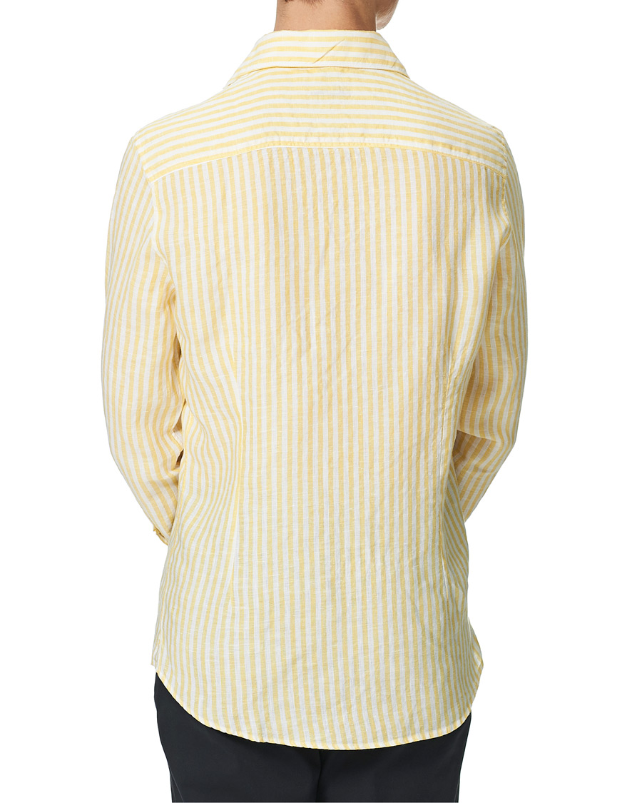 Herr | Skjortor | Stenströms | Slimline Cut Away Striped Linen Shirt Yellow