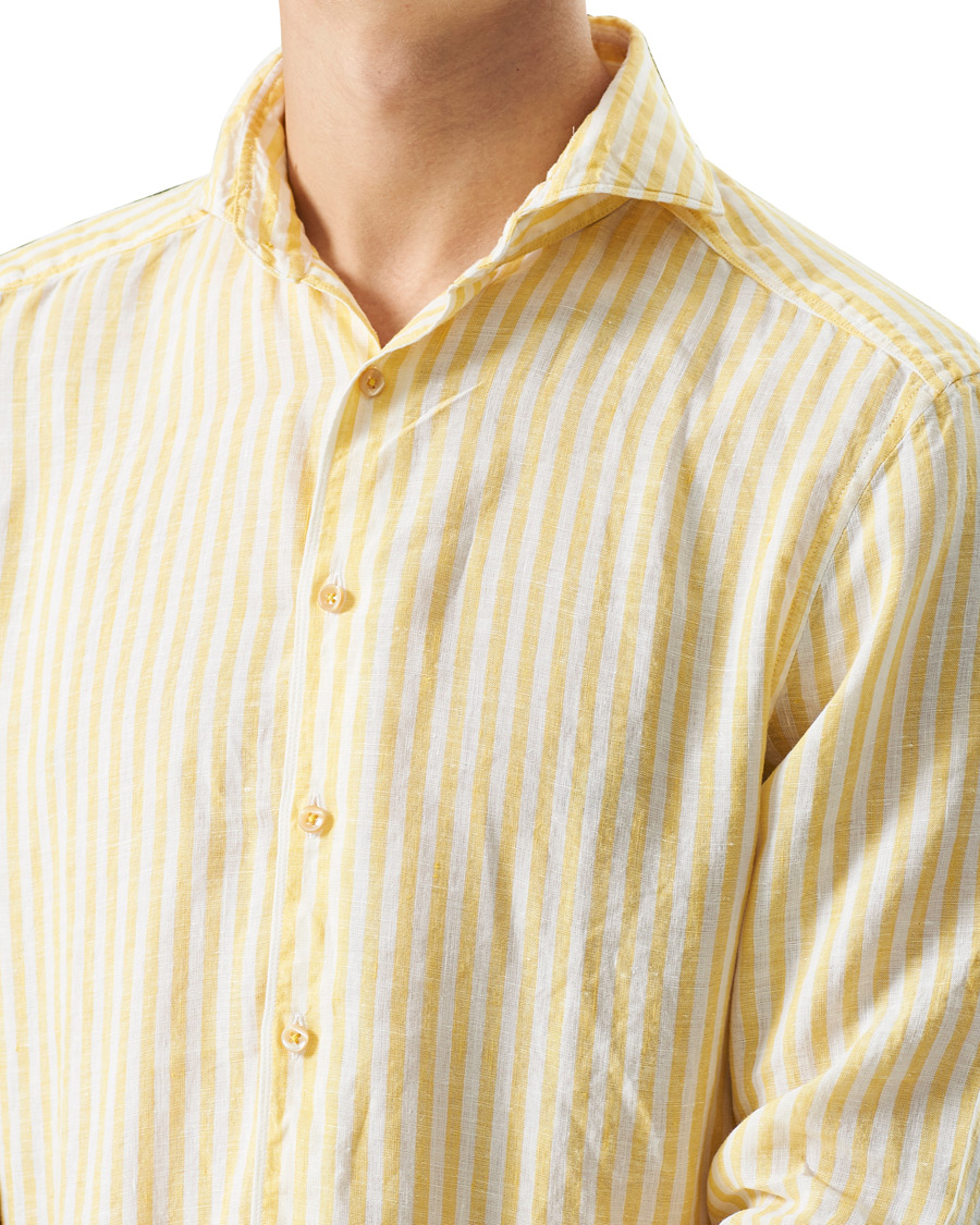 Herr | Skjortor | Stenströms | Slimline Cut Away Striped Linen Shirt Yellow
