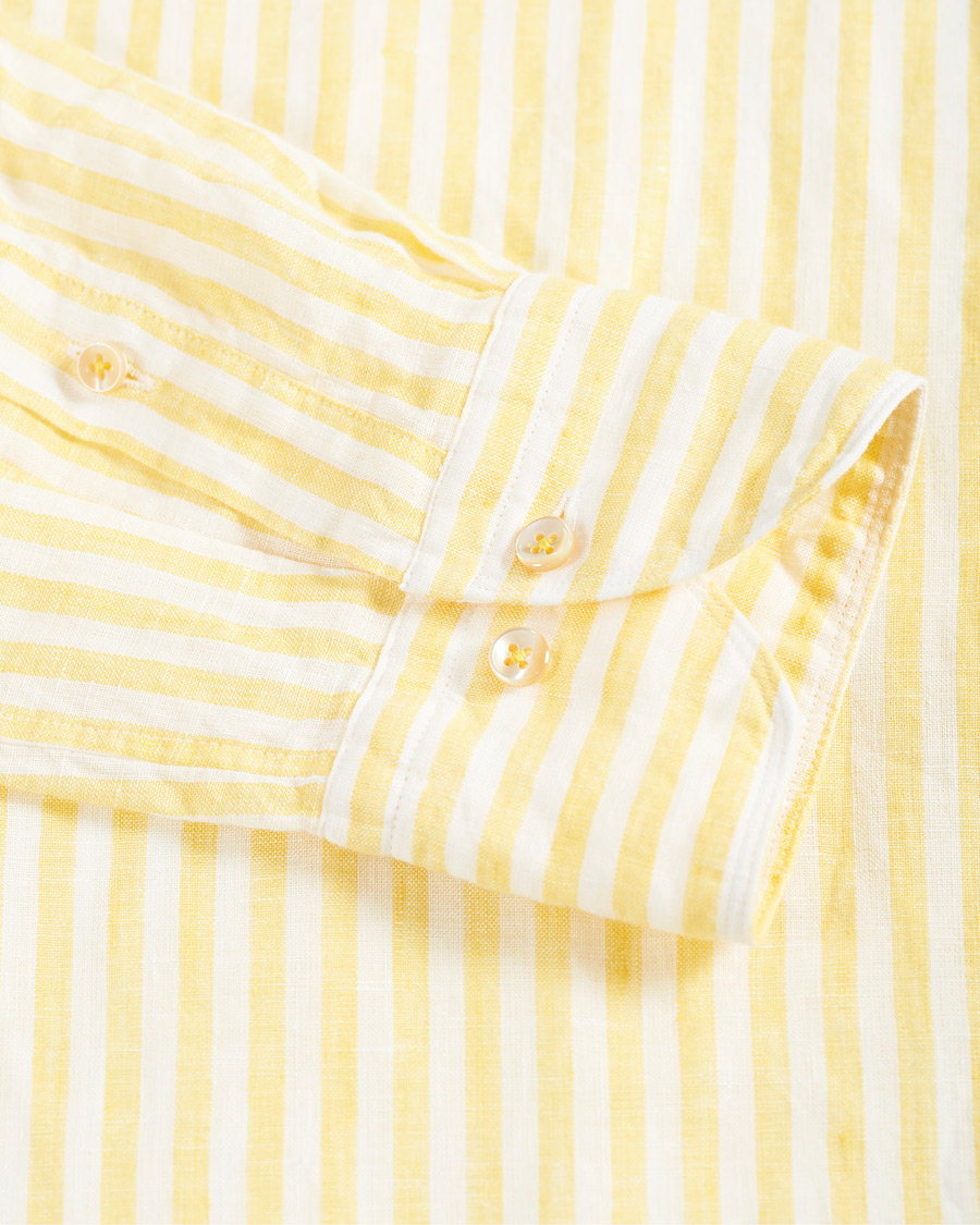 Herr | Skjortor | Stenströms | Slimline Cut Away Striped Linen Shirt Yellow