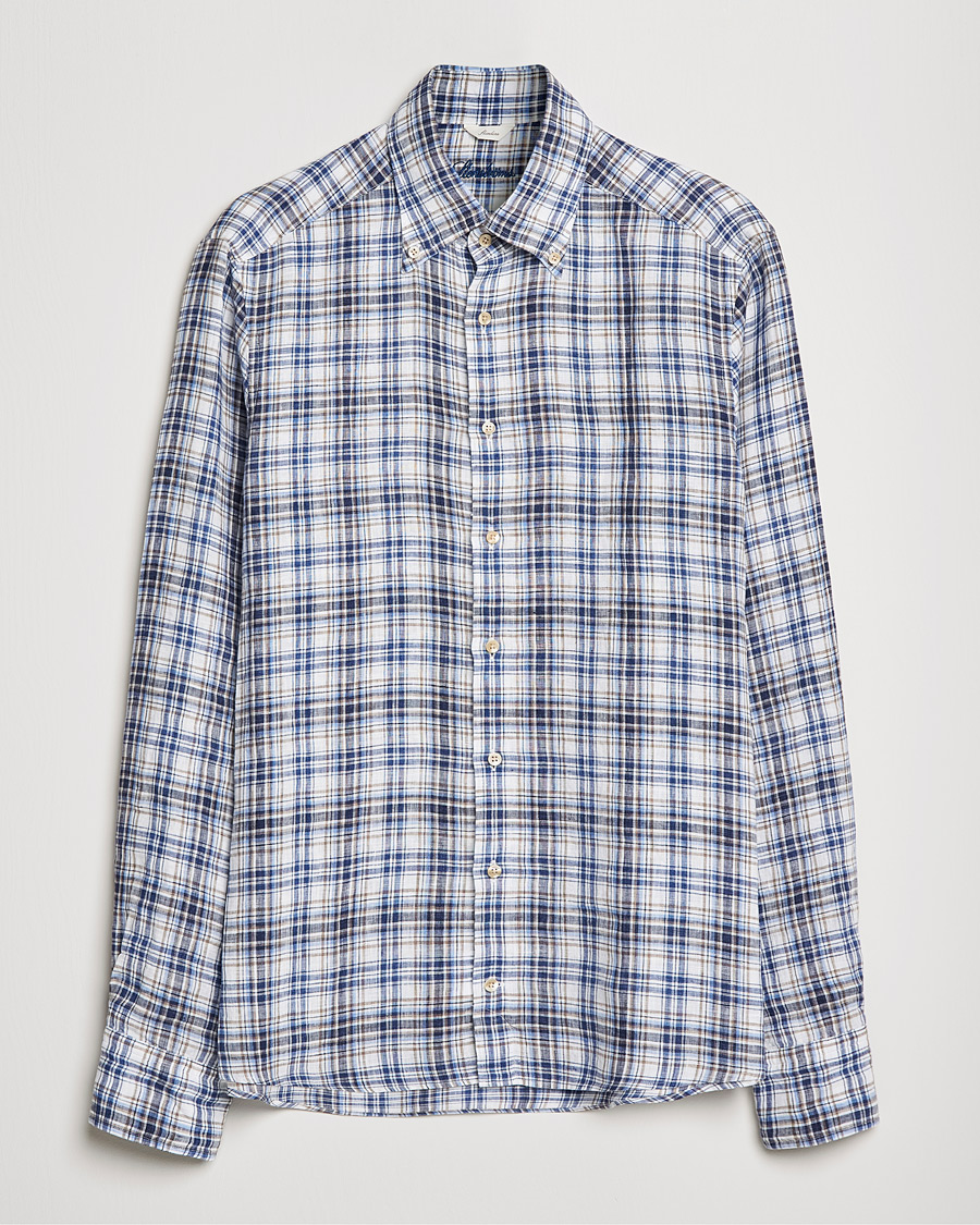 Herr | Skjortor | Stenströms | Slimline Cut Away Checked Linen Shirt Blue/Beige