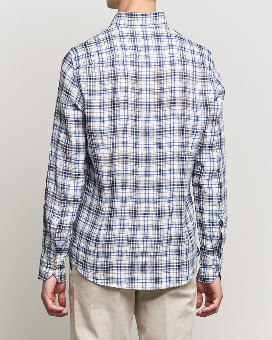 Herr | Skjortor | Stenströms | Slimline Cut Away Checked Linen Shirt Blue/Beige