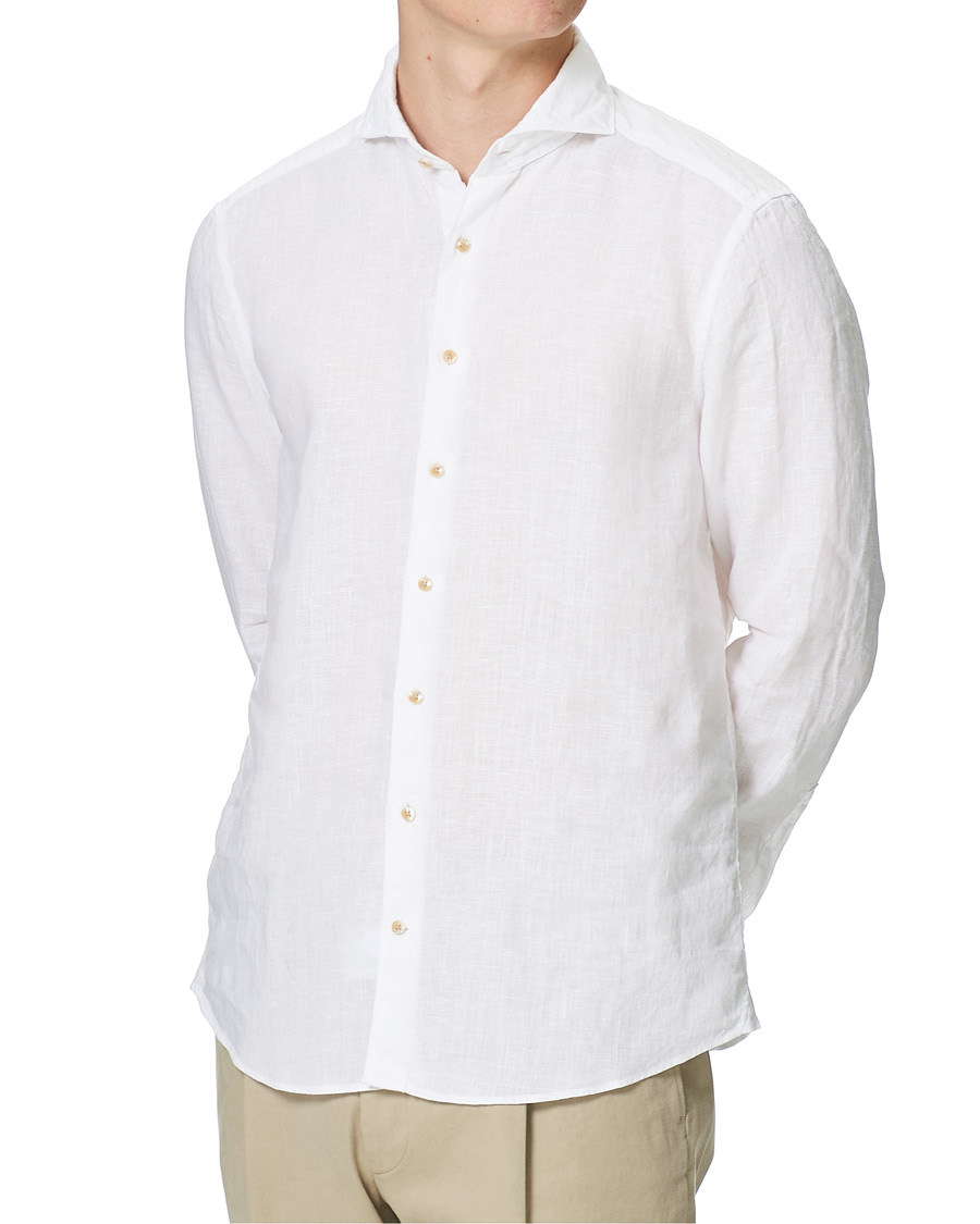 Herr | Skjortor | Stenströms | Slimline Cut Away Linen Shirt White