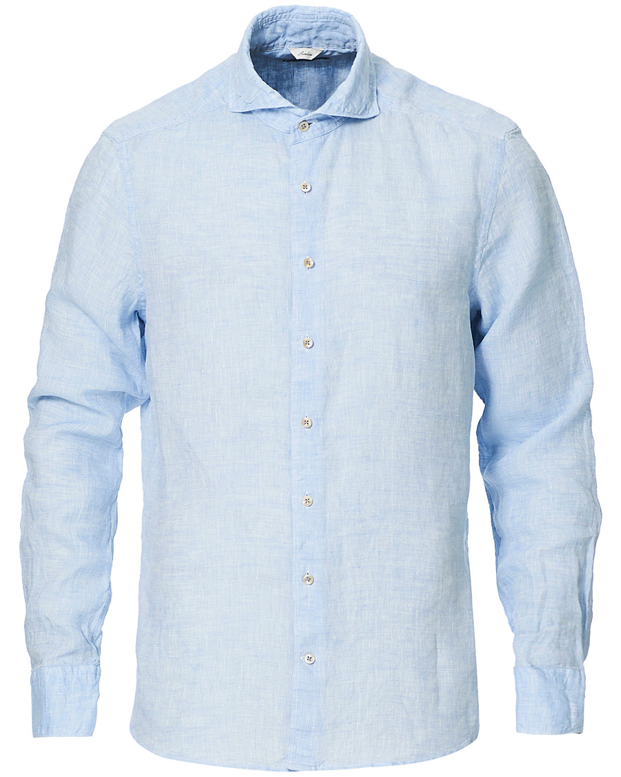 Herr | Skjortor | Stenströms | Slimline Cut Away Linen Shirt Light Blue