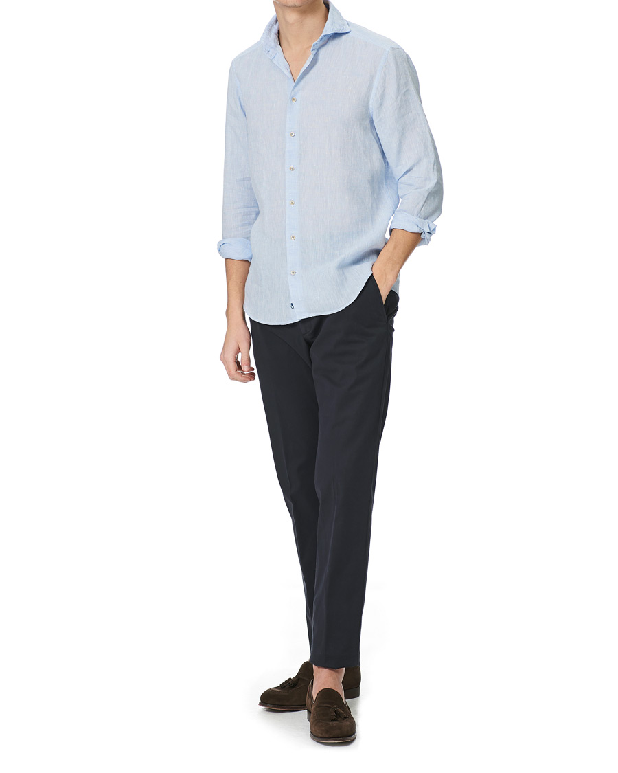 Herr | Skjortor | Stenströms | Slimline Cut Away Linen Shirt Light Blue