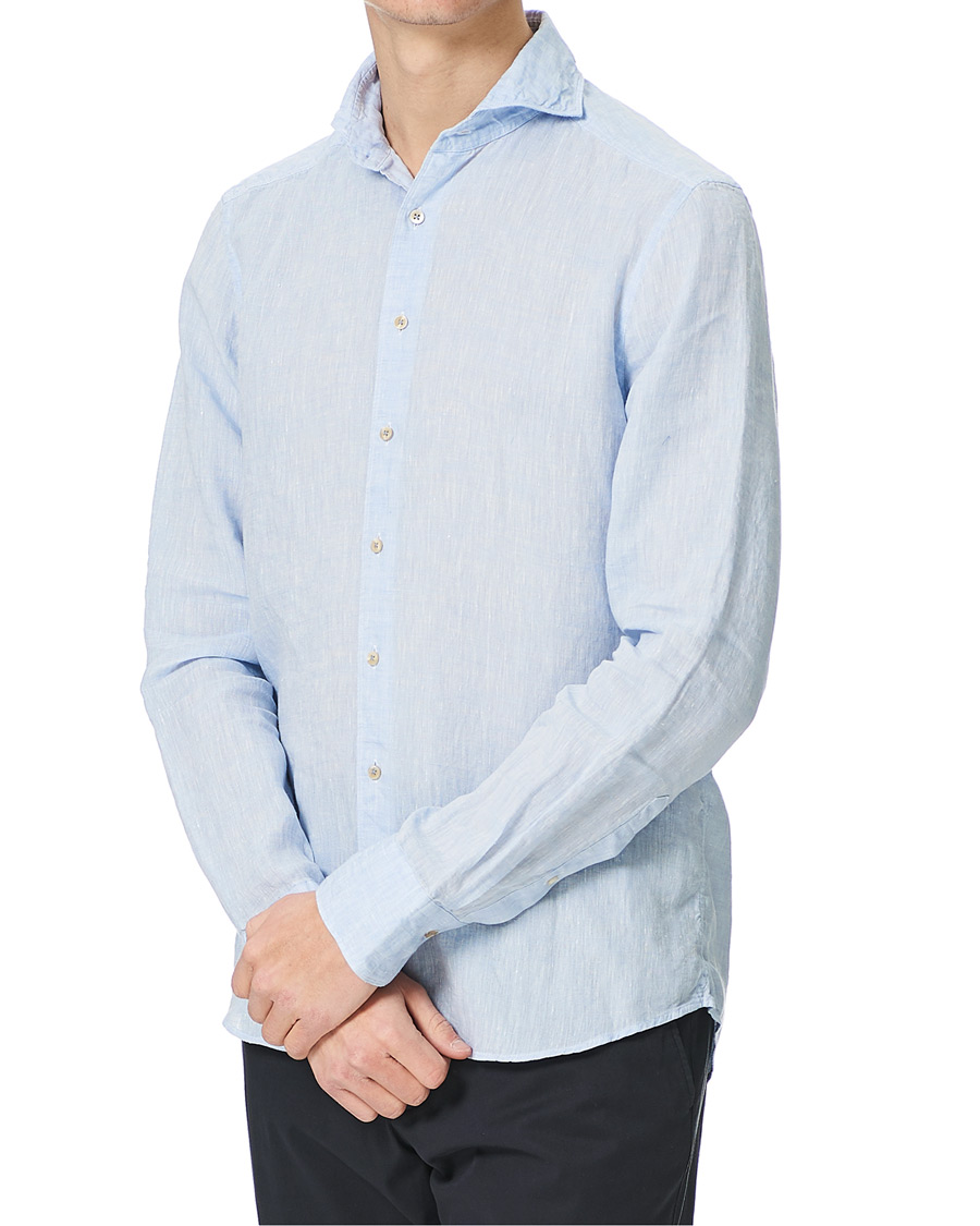 Herr | Skjortor | Stenströms | Slimline Cut Away Linen Shirt Light Blue