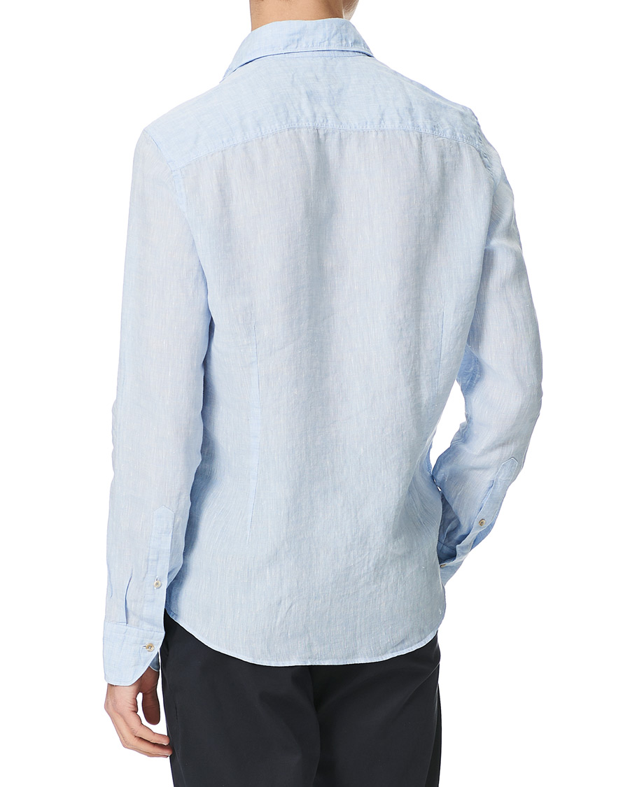 Herr | Skjortor | Stenströms | Slimline Cut Away Linen Shirt Light Blue