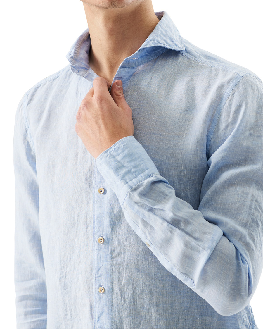 Herr | Skjortor | Stenströms | Slimline Cut Away Linen Shirt Light Blue
