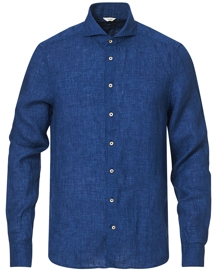 Herr | Skjortor | Stenströms | Slimline Cut Away Linen Shirt Dark Blue