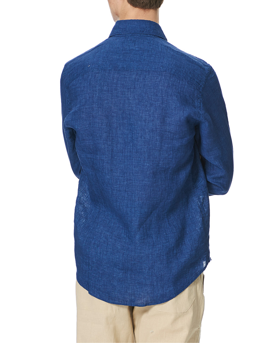Herr | Skjortor | Stenströms | Slimline Cut Away Linen Shirt Dark Blue