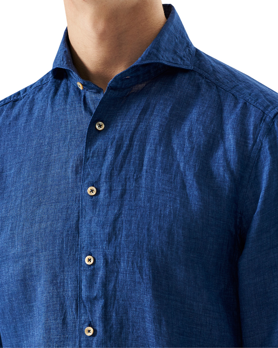 Herr | Skjortor | Stenströms | Slimline Cut Away Linen Shirt Dark Blue