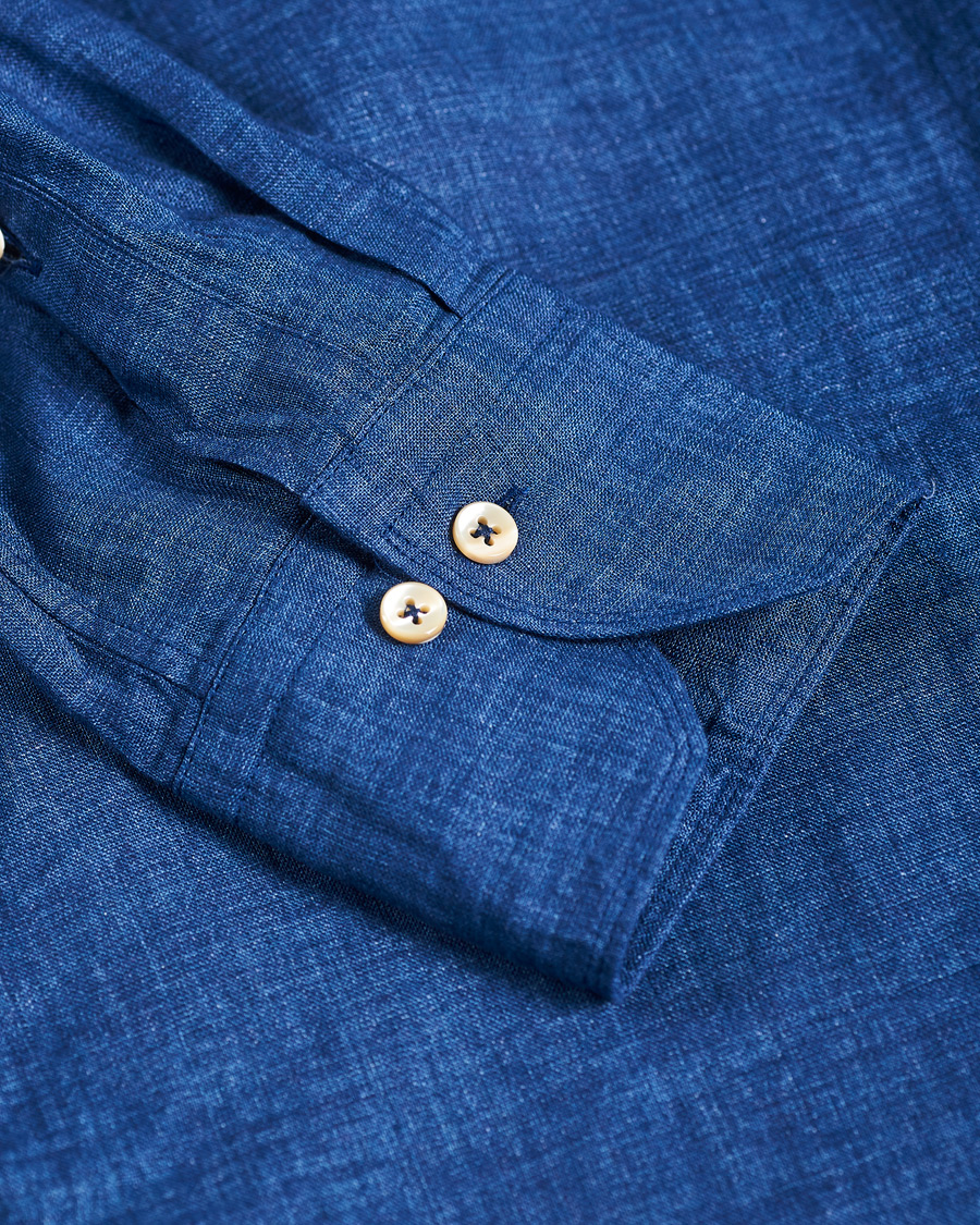 Herr | Skjortor | Stenströms | Slimline Cut Away Linen Shirt Dark Blue