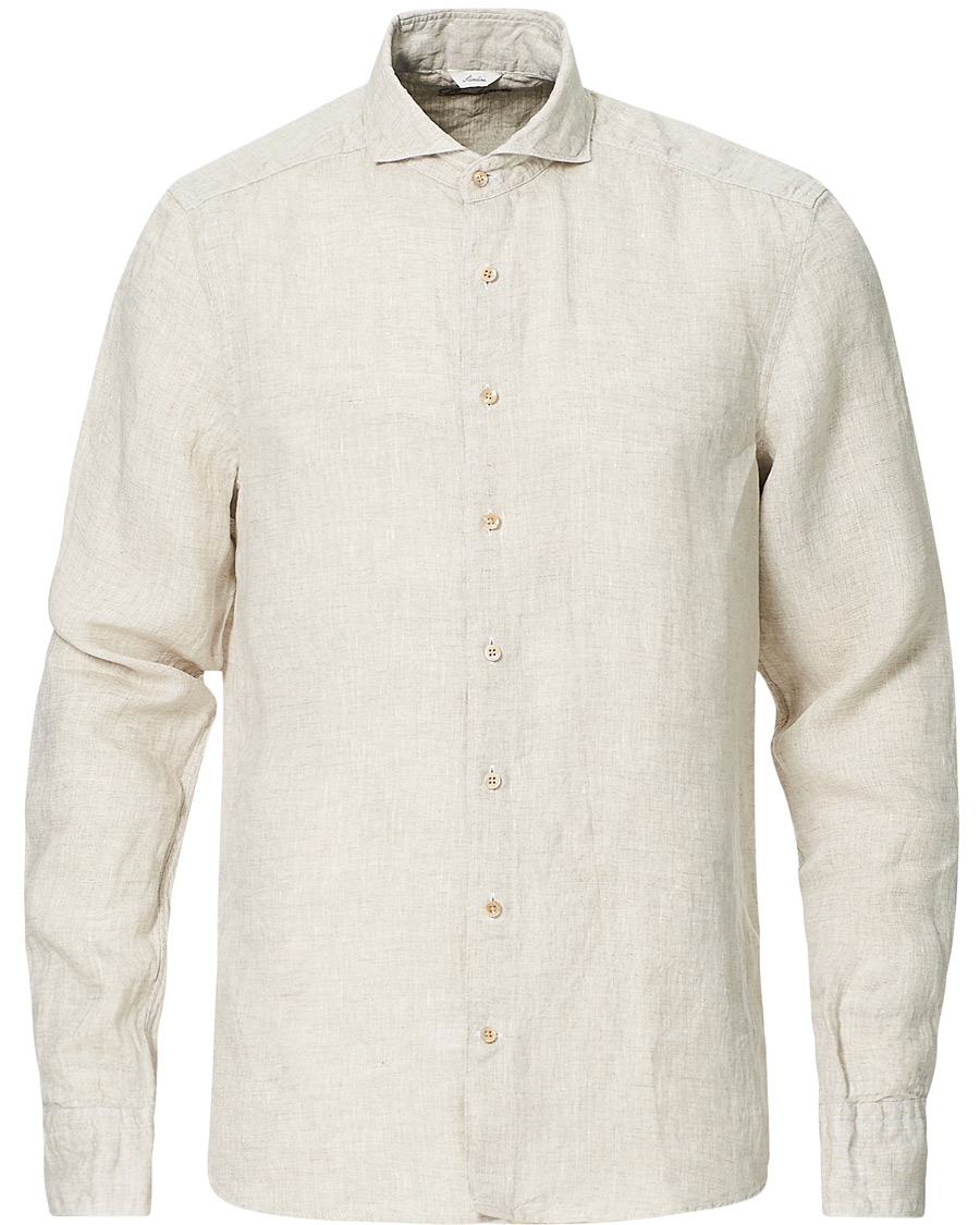 Herr | Skjortor | Stenströms | Slimline Cut Away Linen Shirt Beige
