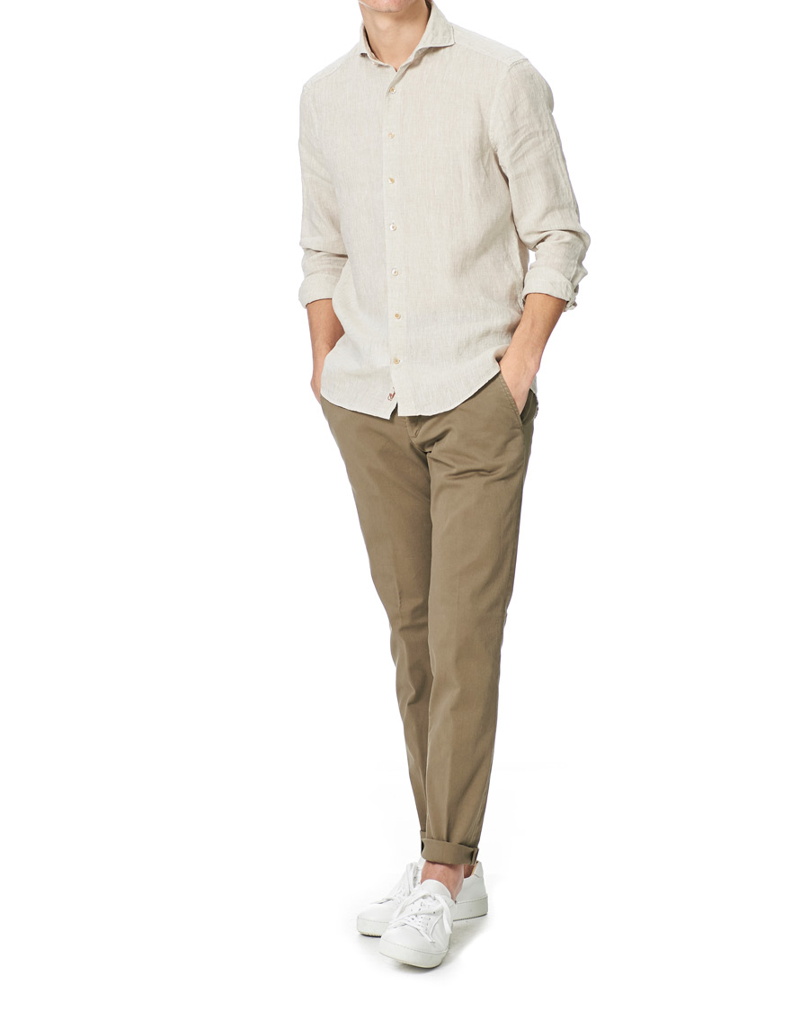 Herr | Skjortor | Stenströms | Slimline Cut Away Linen Shirt Beige