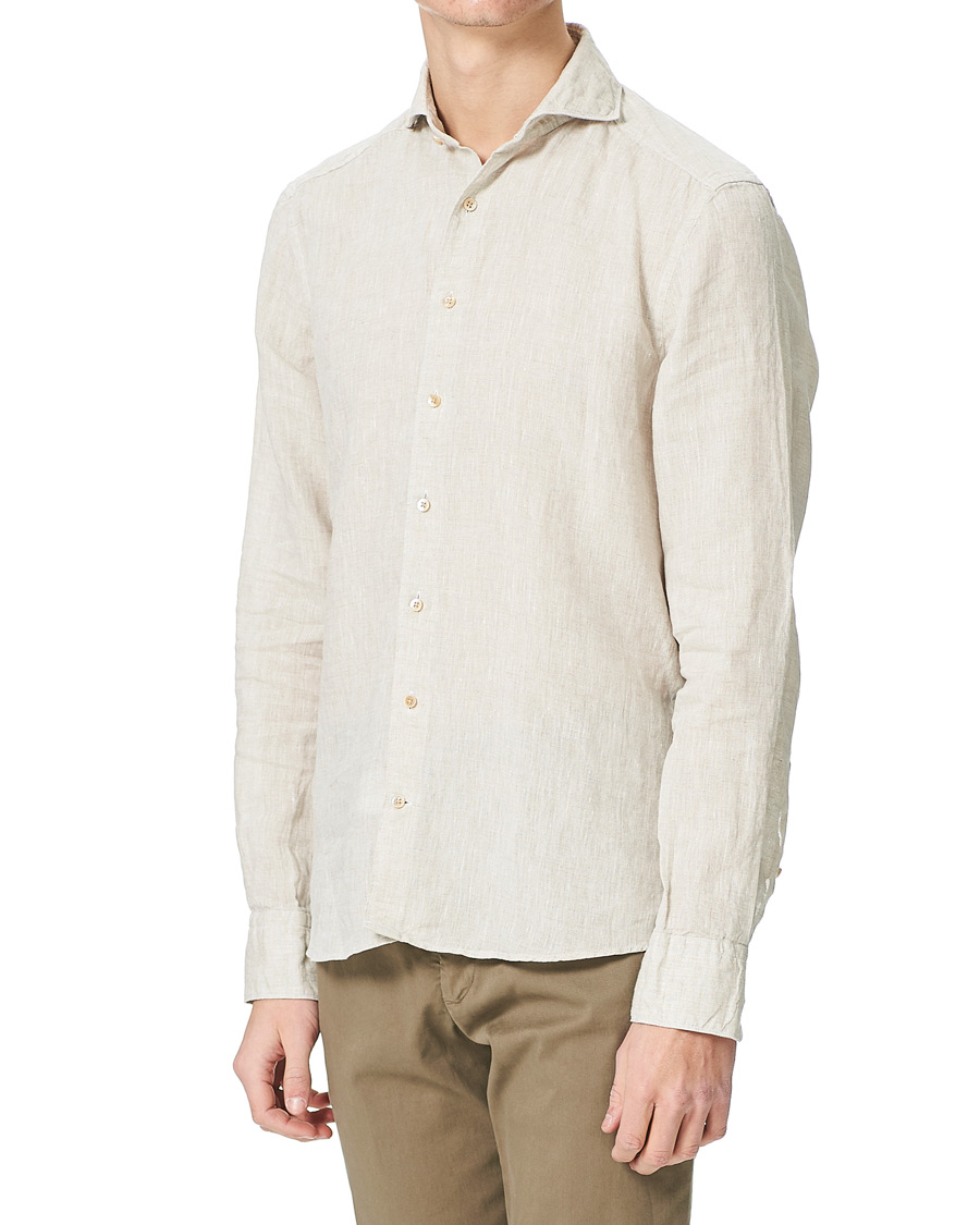 Herr | Skjortor | Stenströms | Slimline Cut Away Linen Shirt Beige