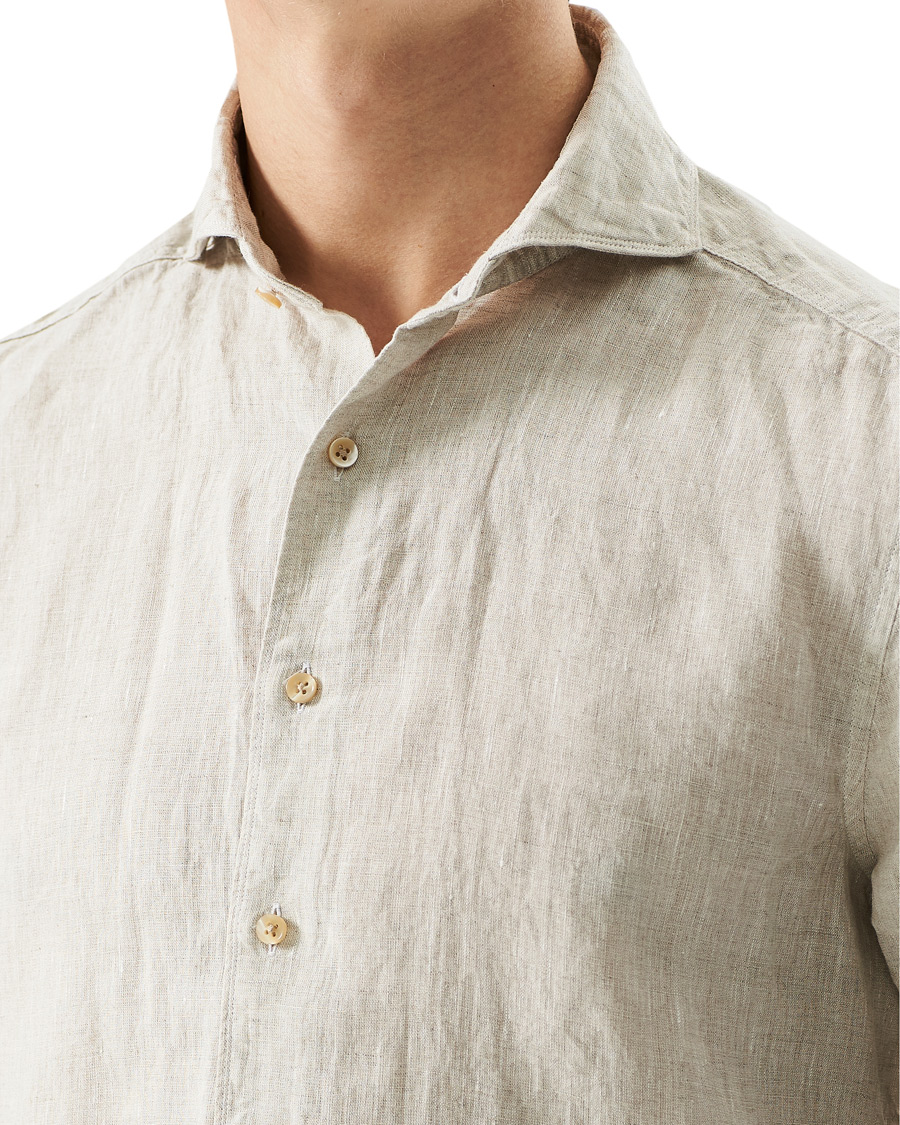 Herr | Skjortor | Stenströms | Slimline Cut Away Linen Shirt Beige