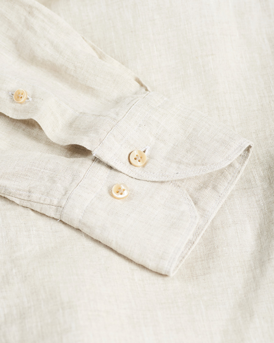 Herr | Skjortor | Stenströms | Slimline Cut Away Linen Shirt Beige
