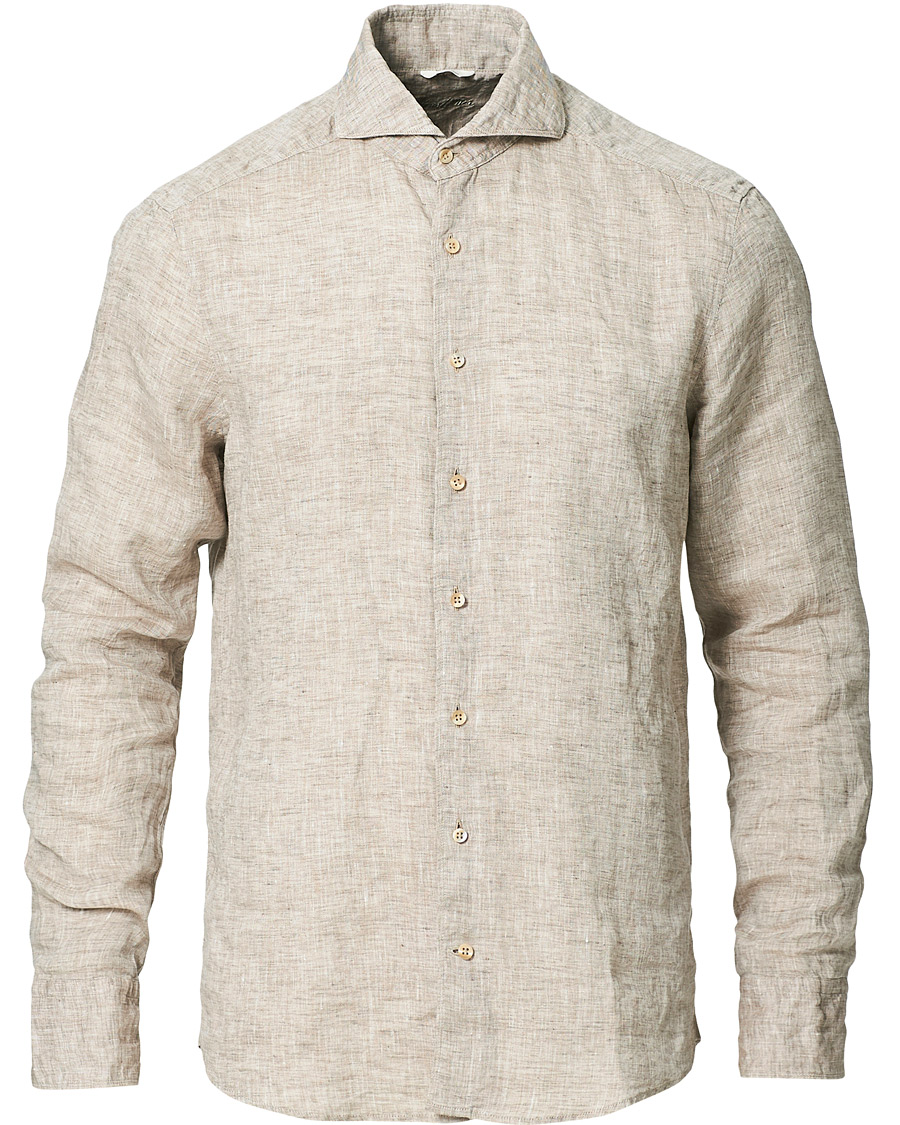 Herr | Skjortor | Stenströms | Slimline Cut Away Linen Shirt Taupe
