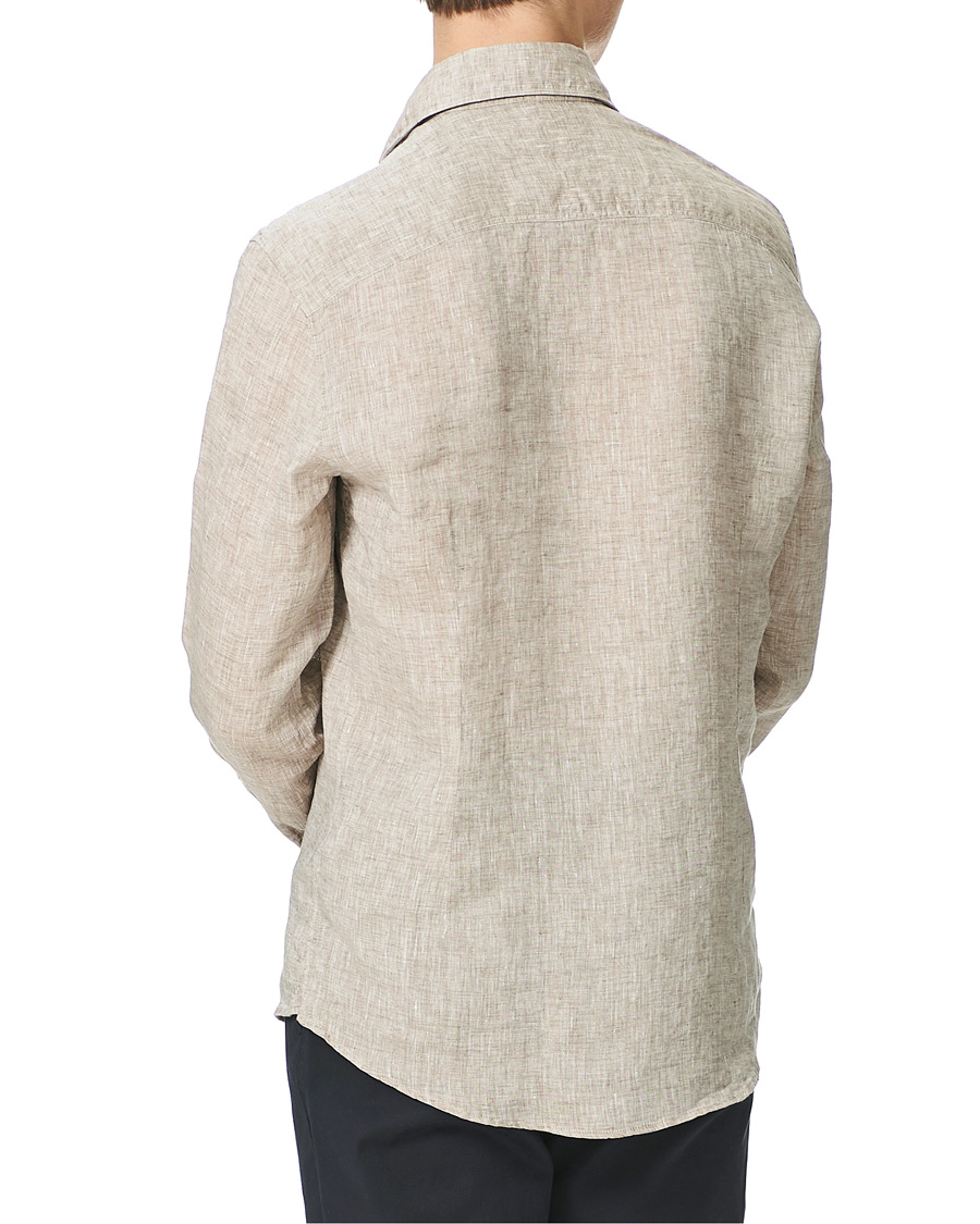 Herr | Skjortor | Stenströms | Slimline Cut Away Linen Shirt Taupe