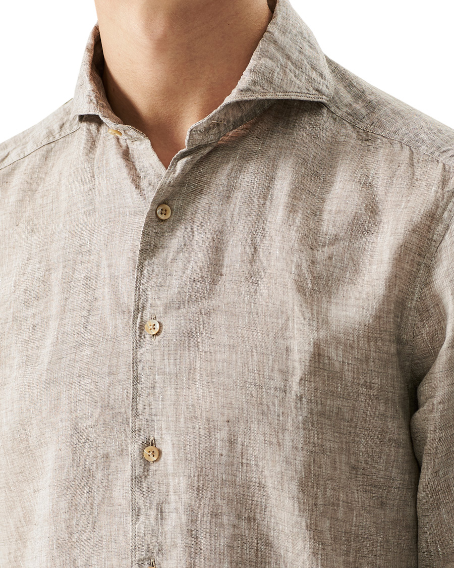 Herr | Skjortor | Stenströms | Slimline Cut Away Linen Shirt Taupe