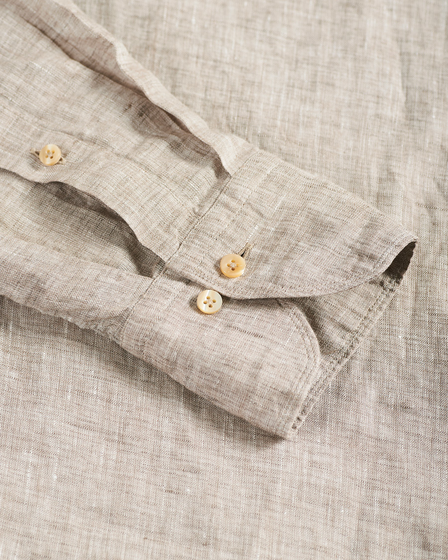 Herr | Skjortor | Stenströms | Slimline Cut Away Linen Shirt Taupe