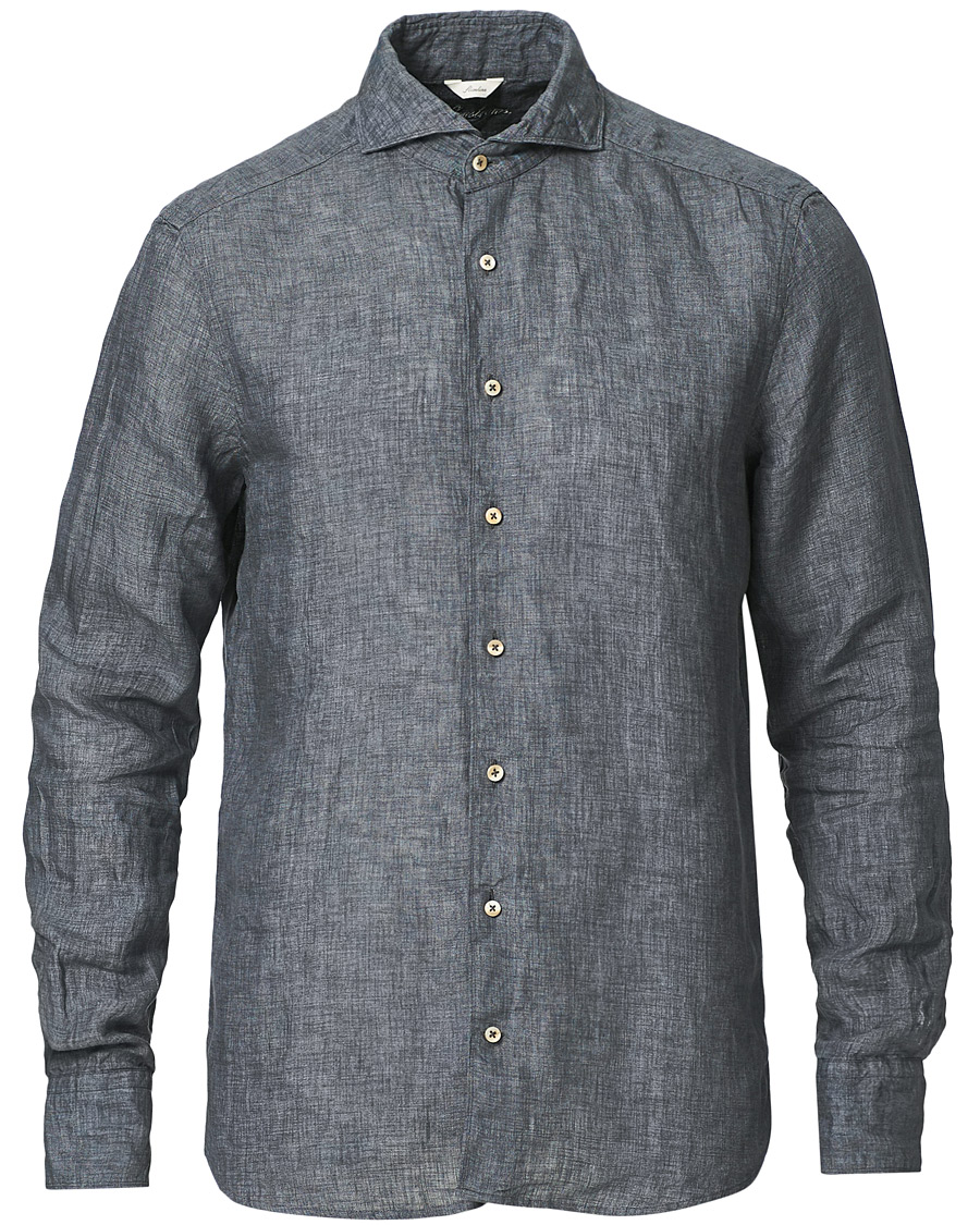 Herr | Skjortor | Stenströms | Slimline Cut Away Linen Shirt Dark Grey