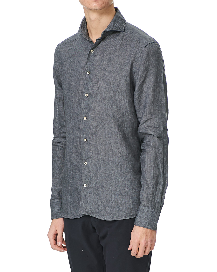 Herr | Skjortor | Stenströms | Slimline Cut Away Linen Shirt Dark Grey