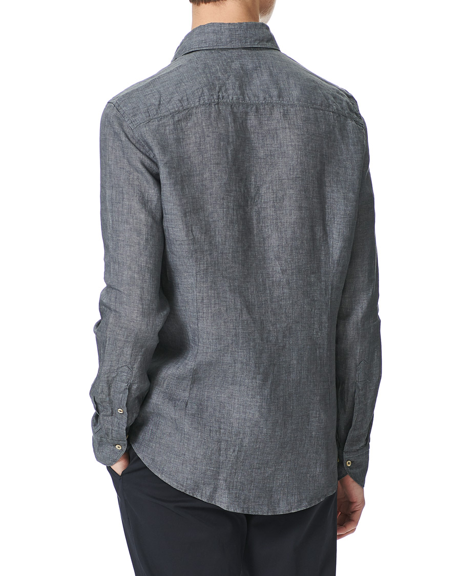 Herr | Skjortor | Stenströms | Slimline Cut Away Linen Shirt Dark Grey