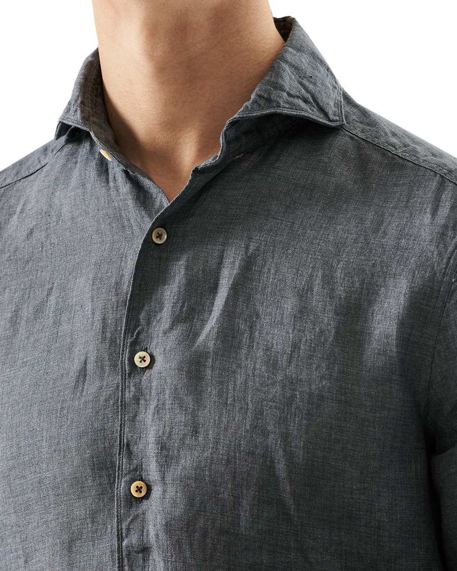 Herr | Skjortor | Stenströms | Slimline Cut Away Linen Shirt Dark Grey