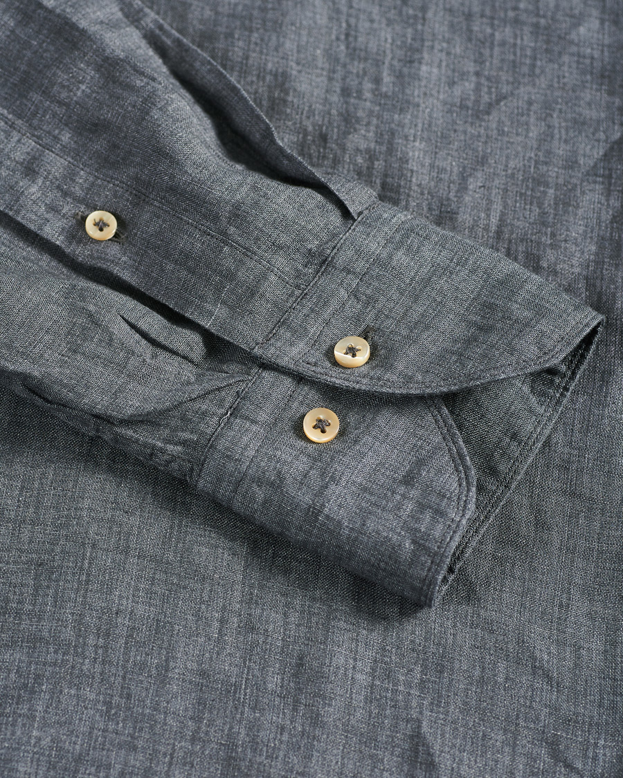 Herr | Skjortor | Stenströms | Slimline Cut Away Linen Shirt Dark Grey