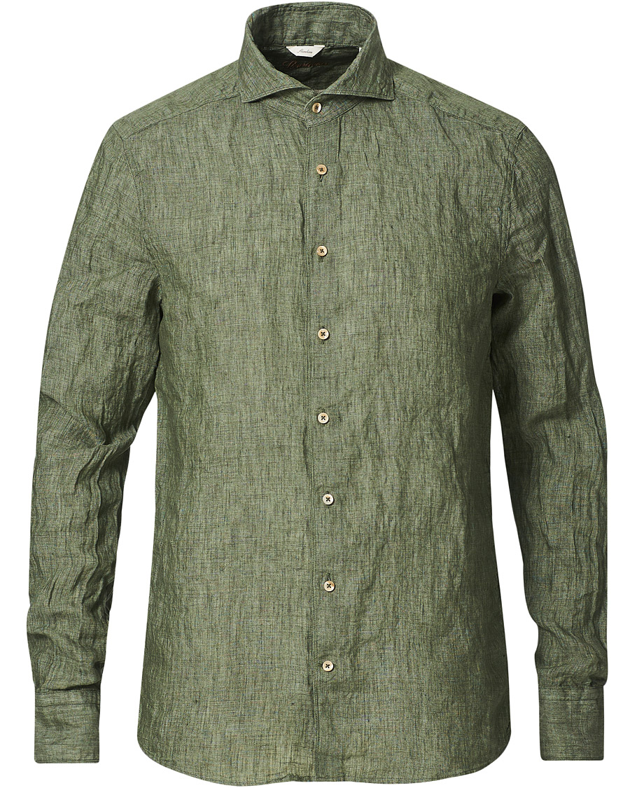 Herr | Skjortor | Stenströms | Slimline Cut Away Linen Shirt Olive