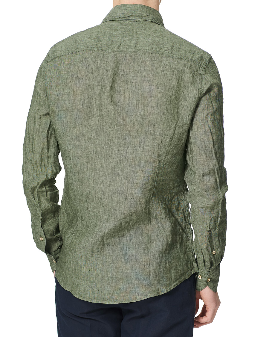 Herr | Skjortor | Stenströms | Slimline Cut Away Linen Shirt Olive