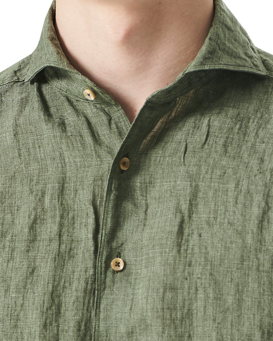 Herr | Skjortor | Stenströms | Slimline Cut Away Linen Shirt Olive