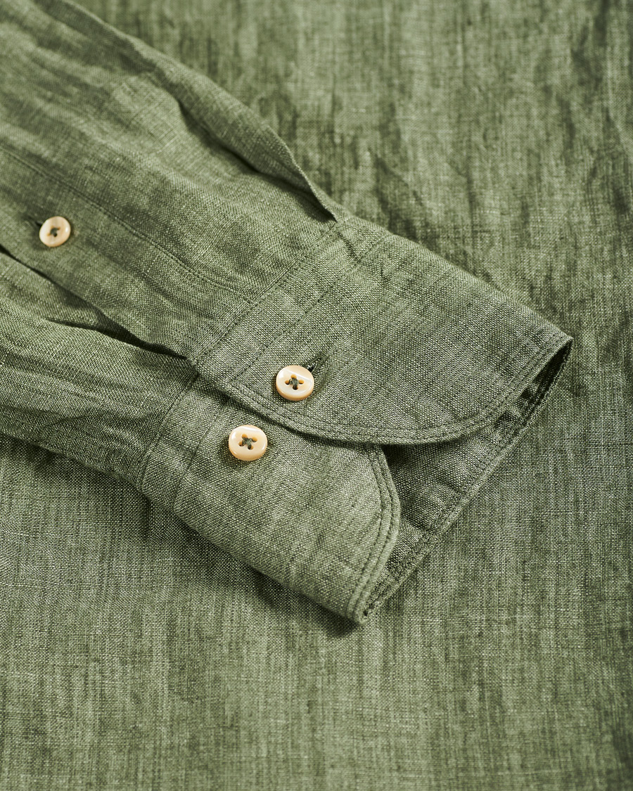 Herr | Skjortor | Stenströms | Slimline Cut Away Linen Shirt Olive