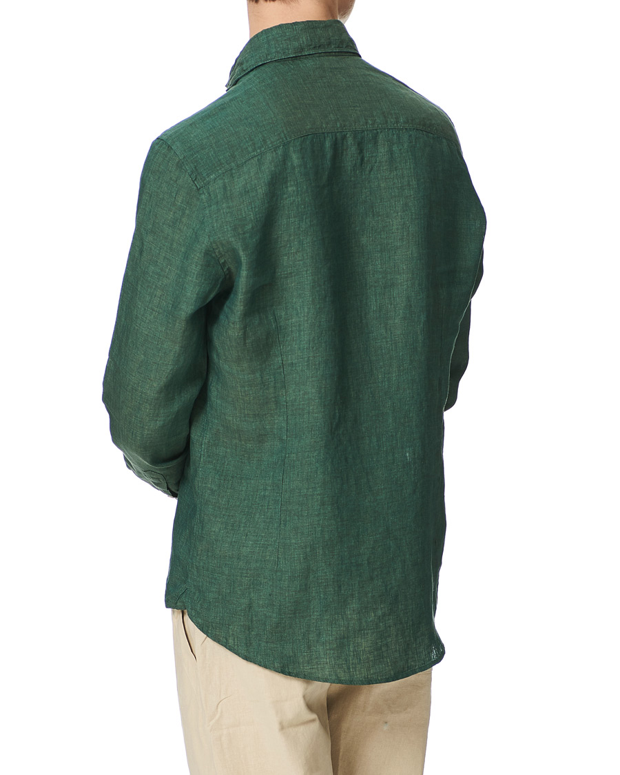 Herr | Skjortor | Stenströms | Slimline Cut Away Linen Shirt Dark Green