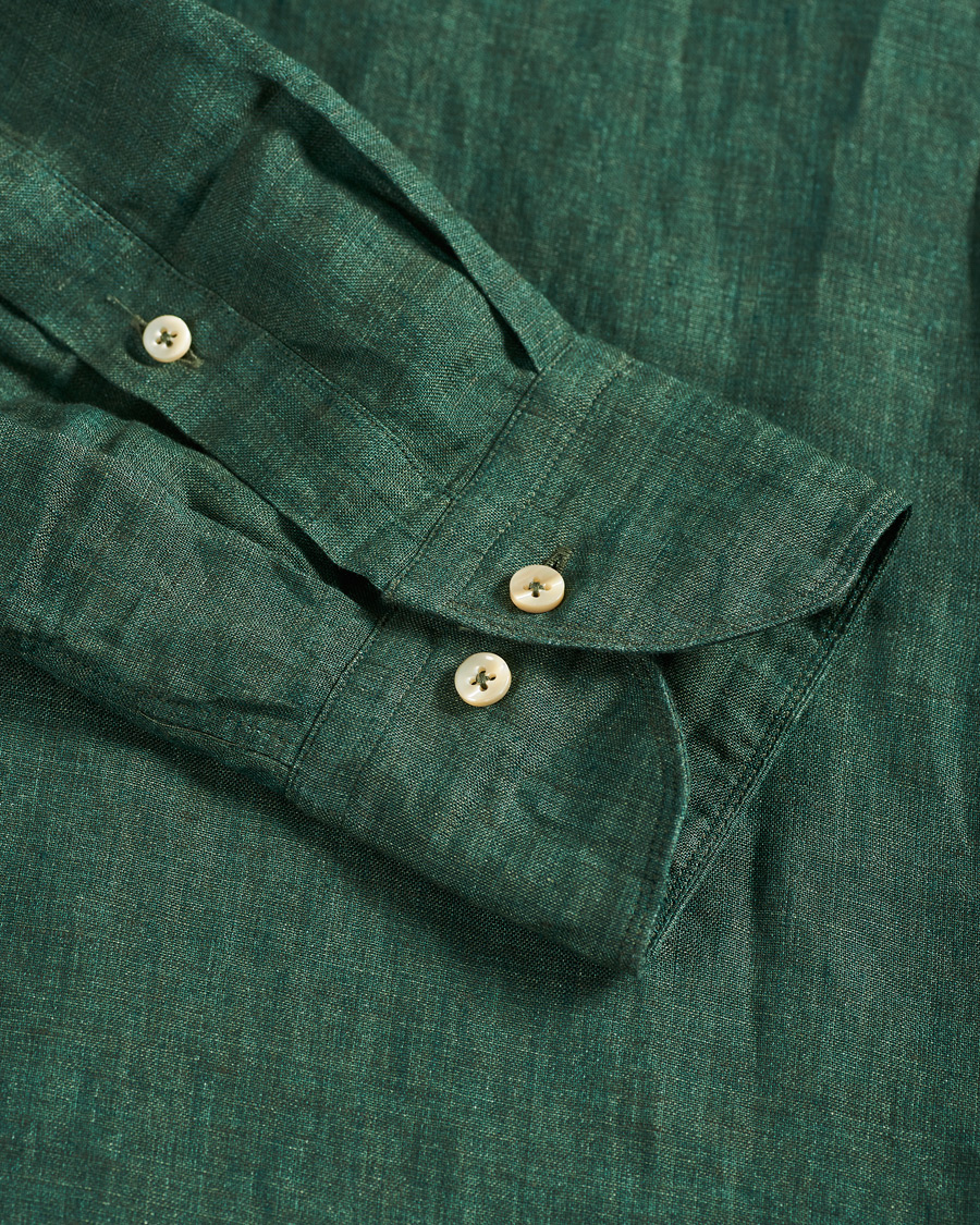 Herr | Skjortor | Stenströms | Slimline Cut Away Linen Shirt Dark Green