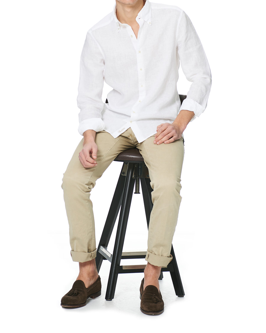 Herr | Skjortor | Stenströms | Slimline Button Down Linen Shirt White