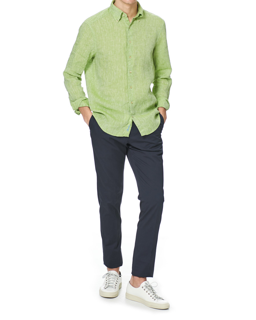 Herr | Skjortor | Stenströms | Slimline Button Down Linen Shirt Pistachio