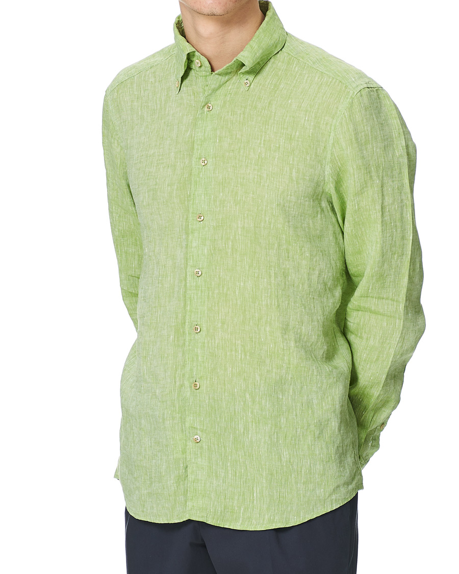 Herr | Skjortor | Stenströms | Slimline Button Down Linen Shirt Pistachio