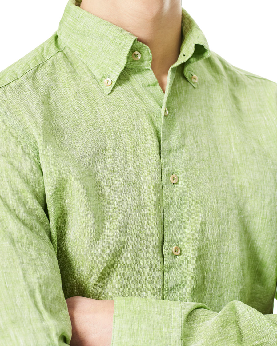 Herr | Skjortor | Stenströms | Slimline Button Down Linen Shirt Pistachio