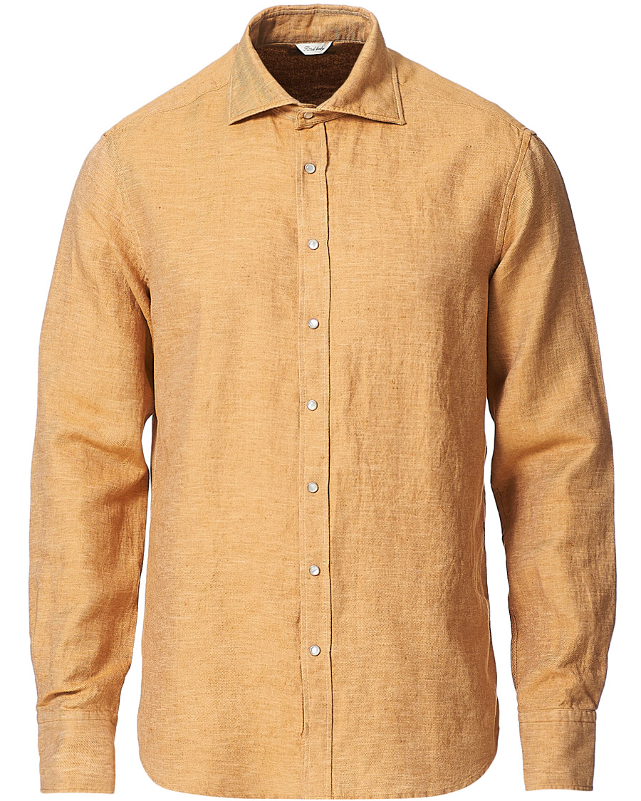 Herr | Skjortor | Stenströms | Fitted Body Heavy Washed Cotton/Linen Shirt Orange