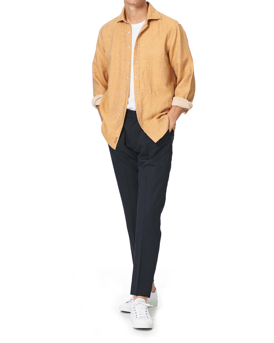 Herr | Skjortor | Stenströms | Fitted Body Heavy Washed Cotton/Linen Shirt Orange