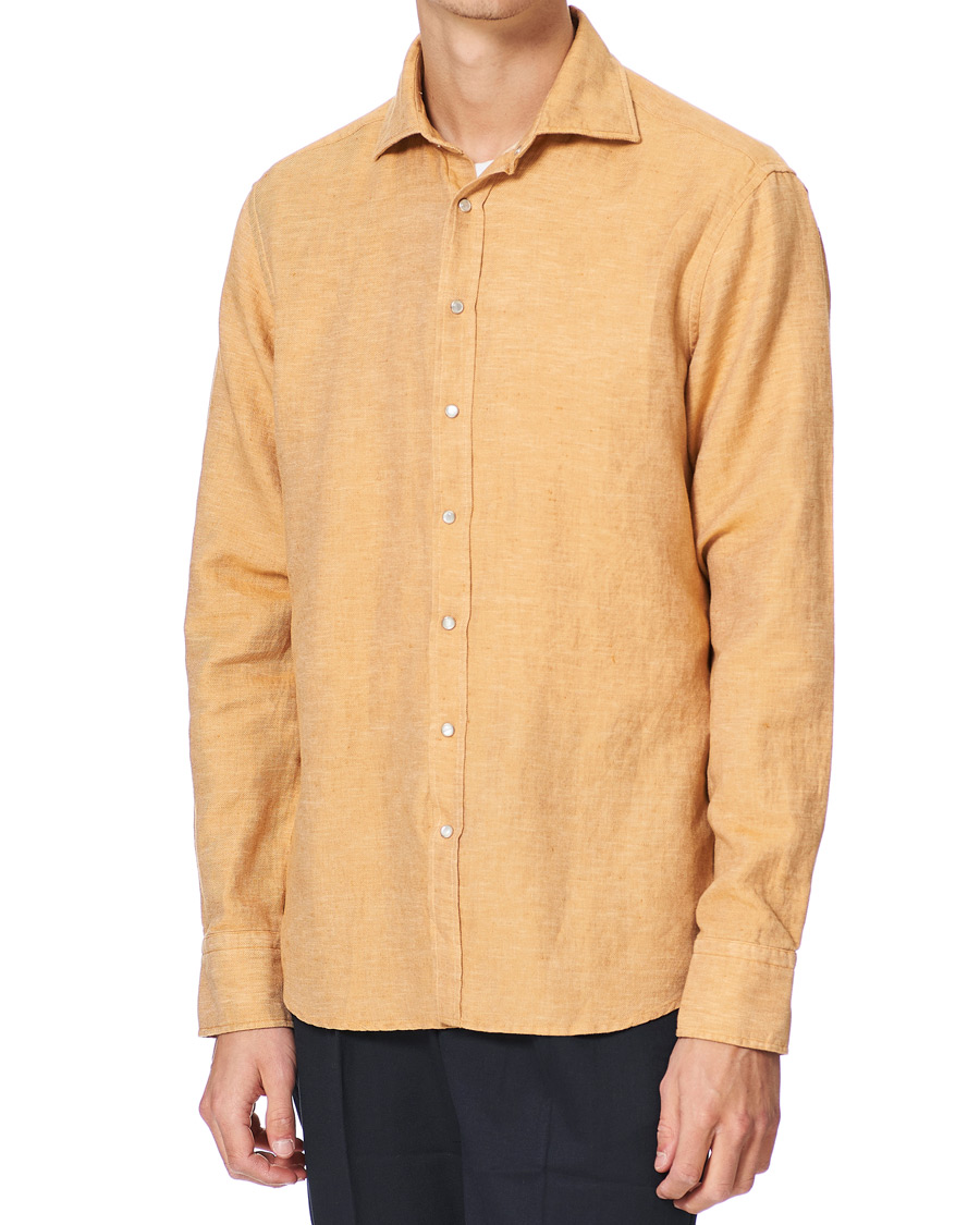 Herr | Skjortor | Stenströms | Fitted Body Heavy Washed Cotton/Linen Shirt Orange