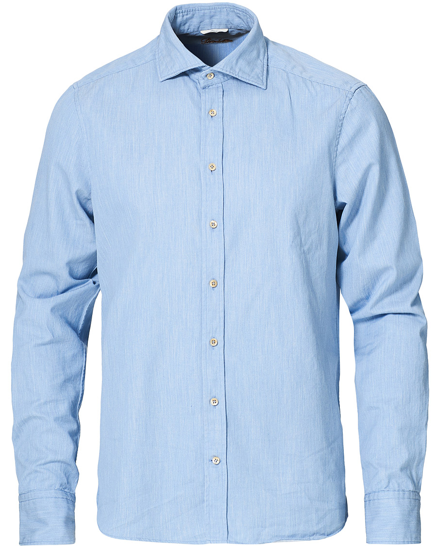 Herr | Skjortor | Stenströms | Slimline Cut Away Chambray Shirt Light Indigo
